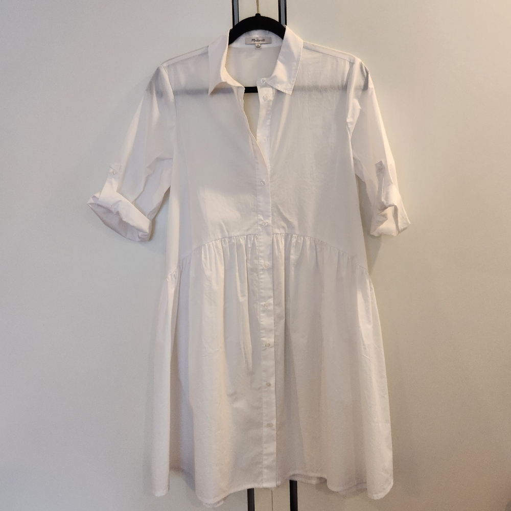 Madewell Button-Front Mini Shirtdress in Poplin White Color Size S New No Tag - Picture 7 of 16